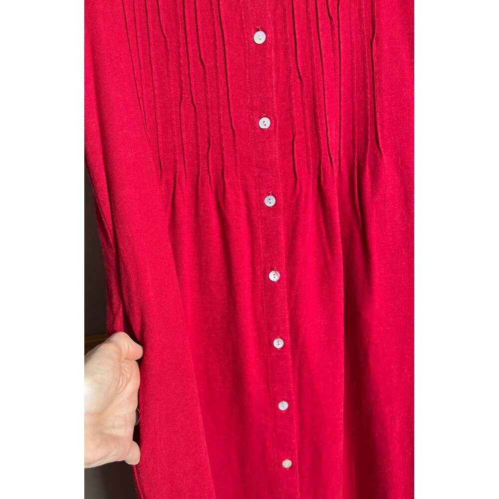 Vtg Orvis Linen Blend Dress Red Button Up Midi Pockets 90s Classic Preppy Wom 12 - Picture 5 of 11